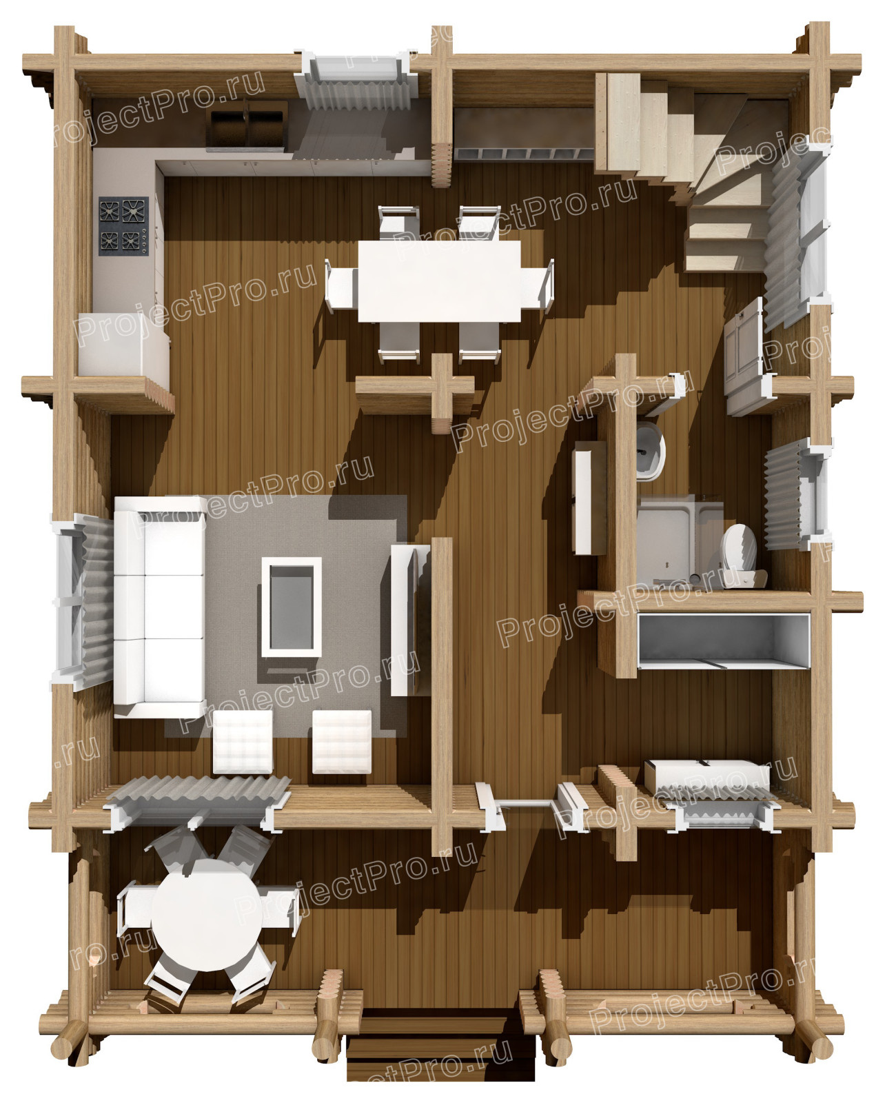 V-031.  Проект дома с мансардным этажом из бревна