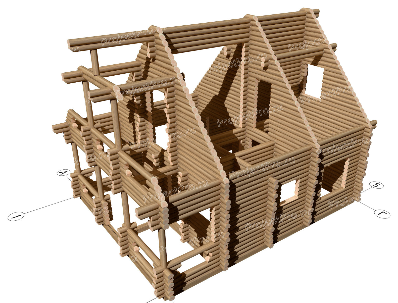 V-031.  Проект дома с мансардным этажом из бревна