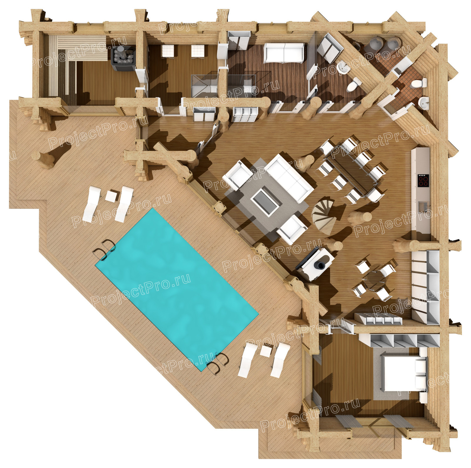 L-012. Post & Beam и рубленное бревно. Приусадебный комплекс с СПА