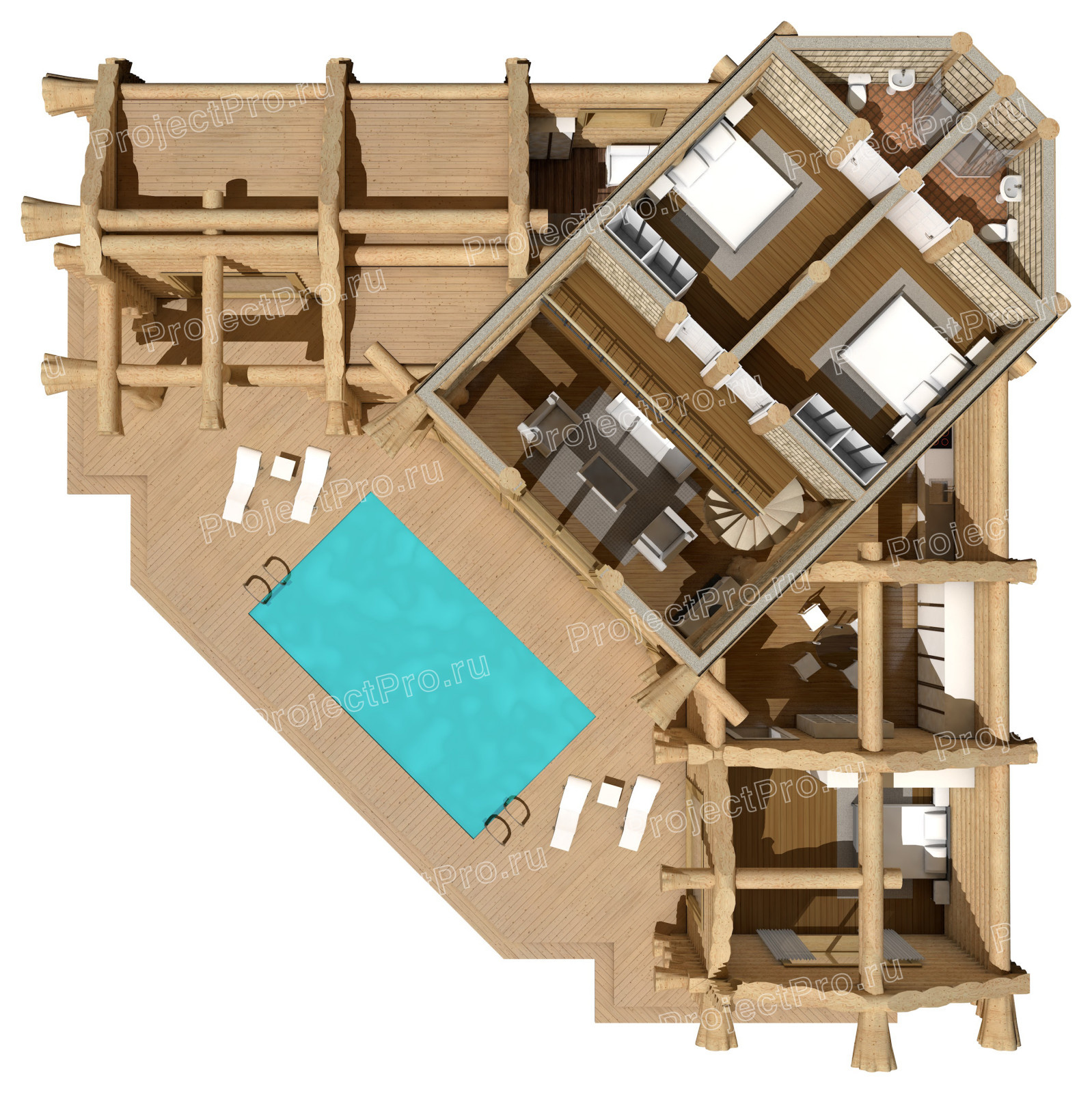 L-012. Post & Beam и рубленное бревно. Приусадебный комплекс с СПА