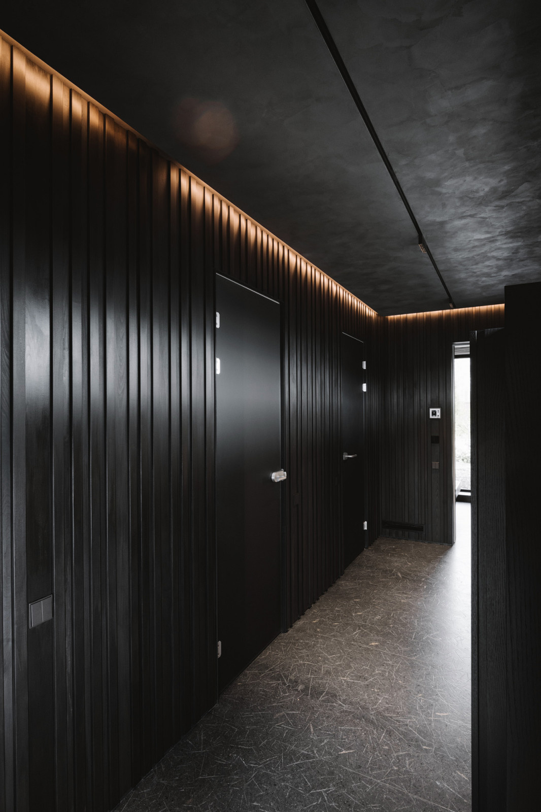 Коридор банного дома из тонированной липы