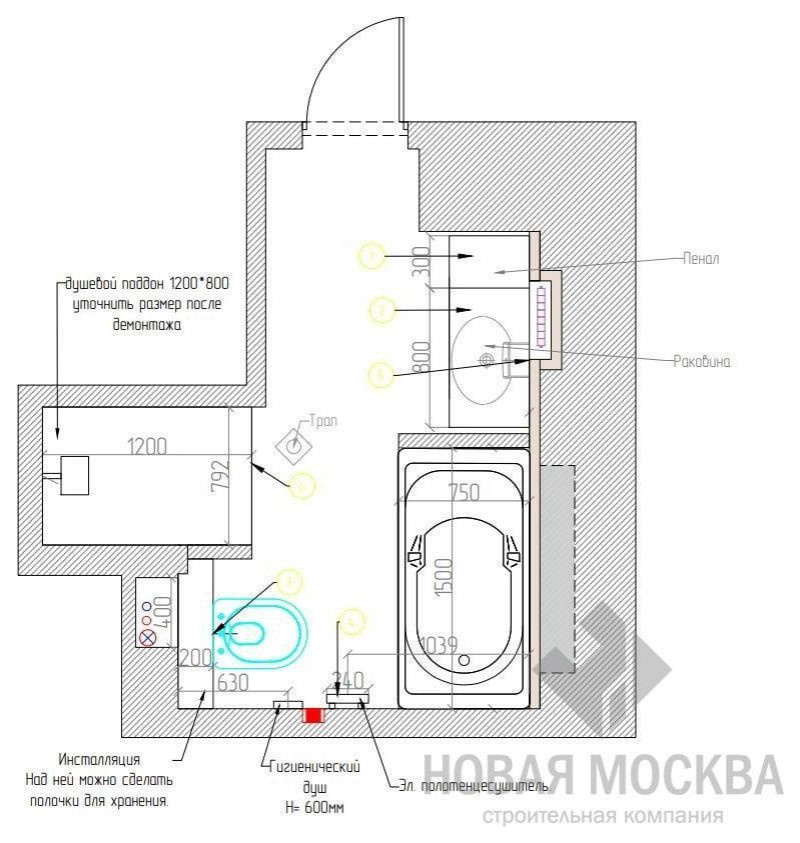 Дизайн-проект санузла 6,2 кв.м в квартире на Пестовском переулке