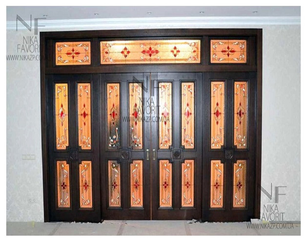 WOODEN SLIDING INTERIOR DOORS WITH STAINED GLASS