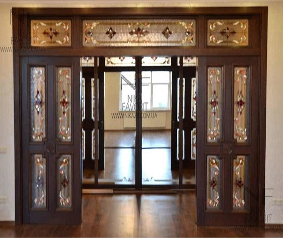 WOODEN SLIDING INTERIOR DOORS WITH STAINED GLASS