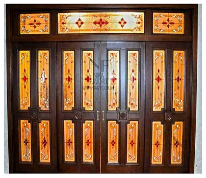 WOODEN SLIDING INTERIOR DOORS WITH STAINED GLASS