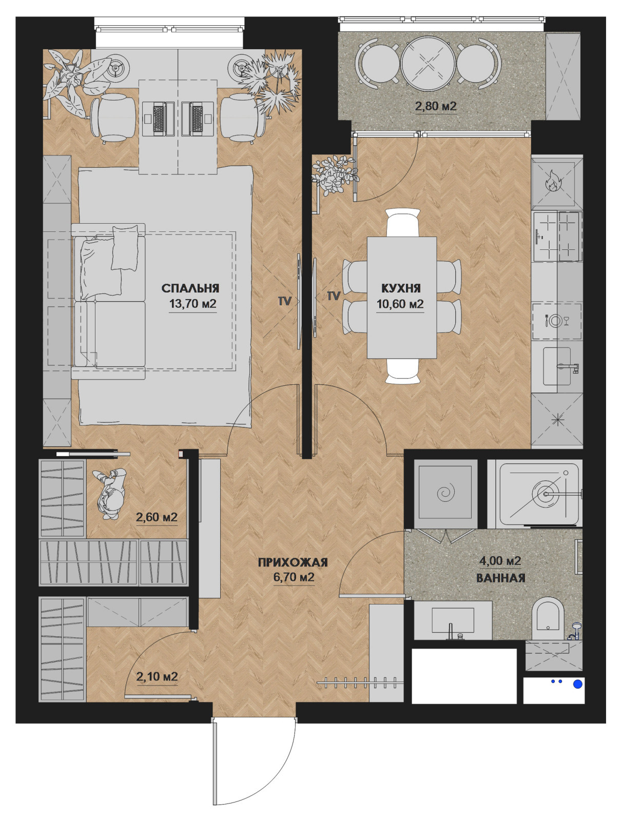Квартира для семейной пары. ЖК Летний Сад