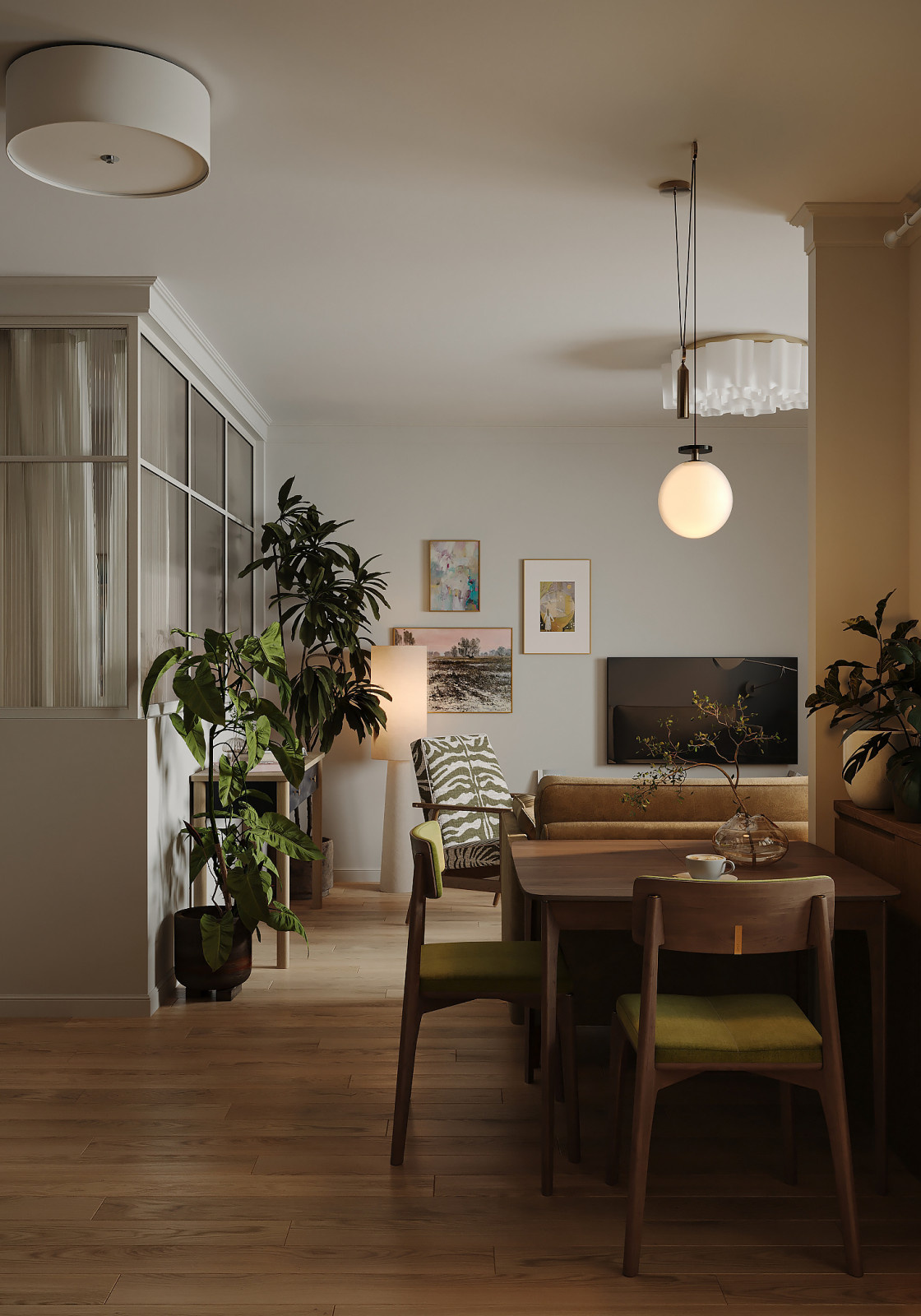 Вид из кухни на гостиную