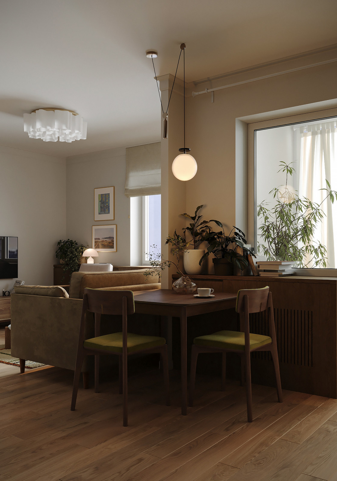 Вид из кухни на гостиную