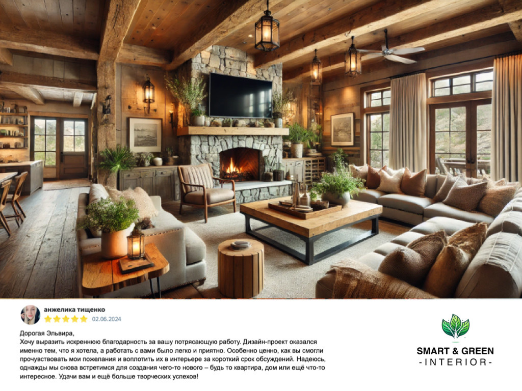 Гостиная. Дом в стиле Рустика с умными технологиями