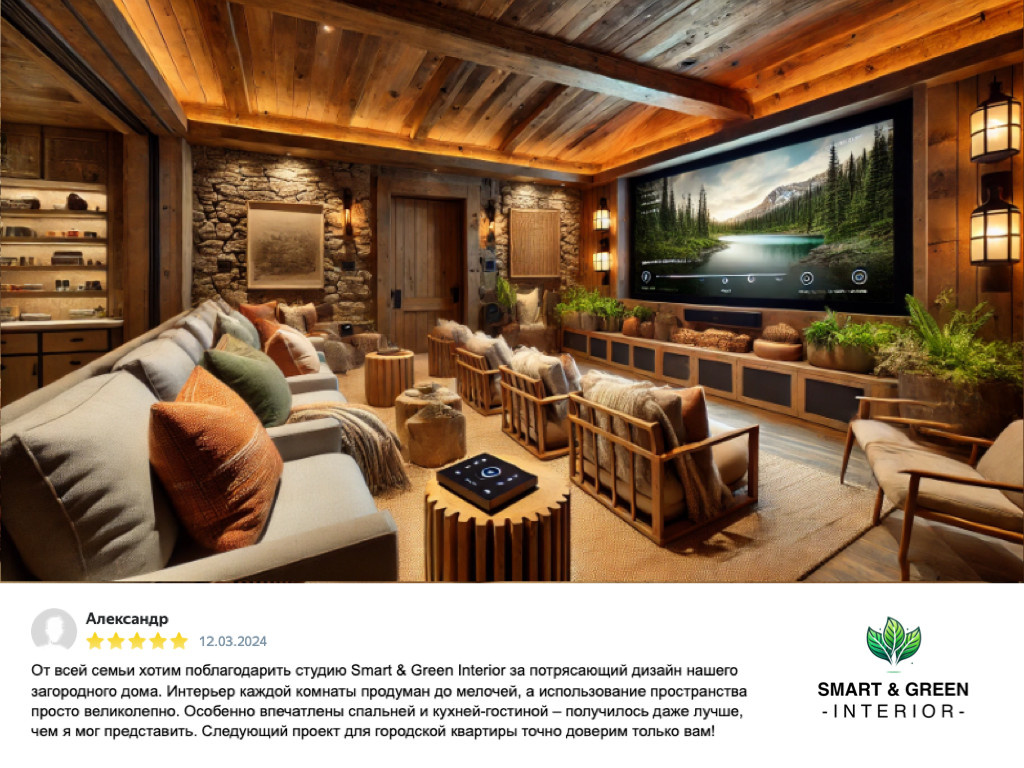 Домашний кинотеатр. Дом в стиле Рустика с умными технологиями