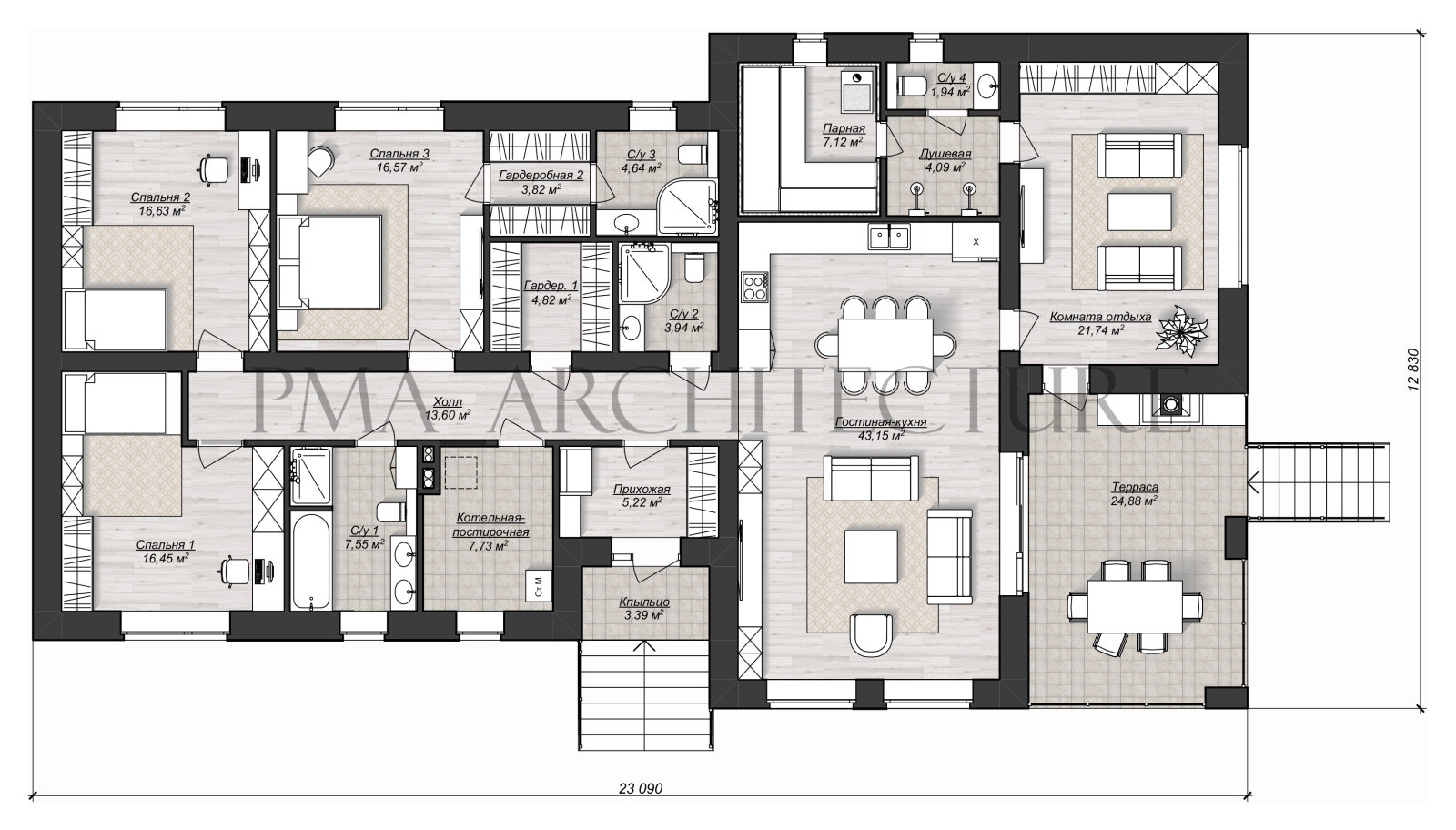 Одноэтажный дом с сауной