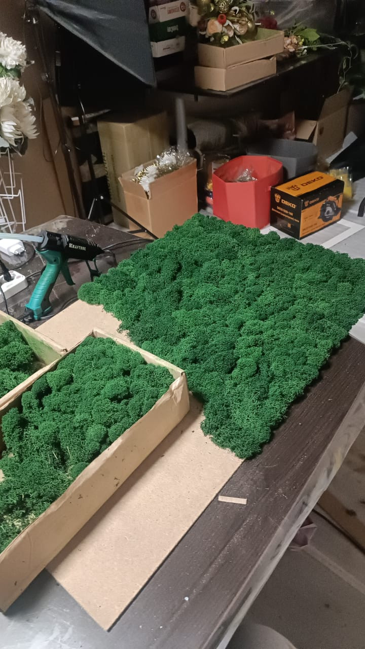 Процесс создания панно из стабилизированного мха по специальному заказу салона д