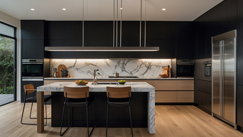 Обложка проекта: Современная столешница, изготовленная из белого персидского мрамора Scato.