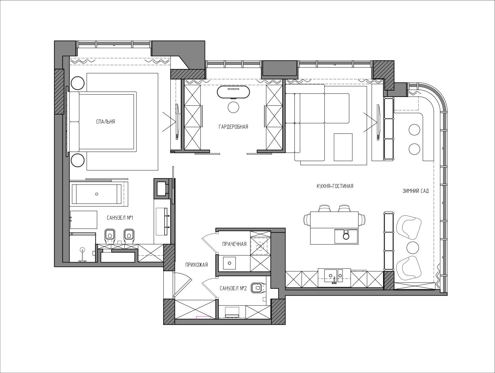 Апартаменты для молодой девушки в 100 м²