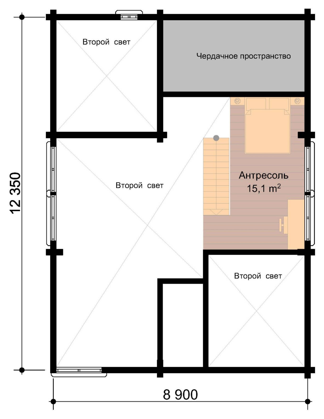 Планировка второго этажа Шале Пешково