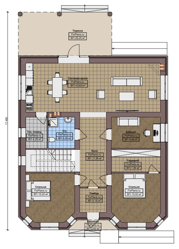 Проект дома с мансардой 12х17 м S216м2 F-17945