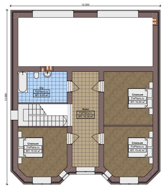 Проект дома с мансардой 12х17 м S216м2 F-17945