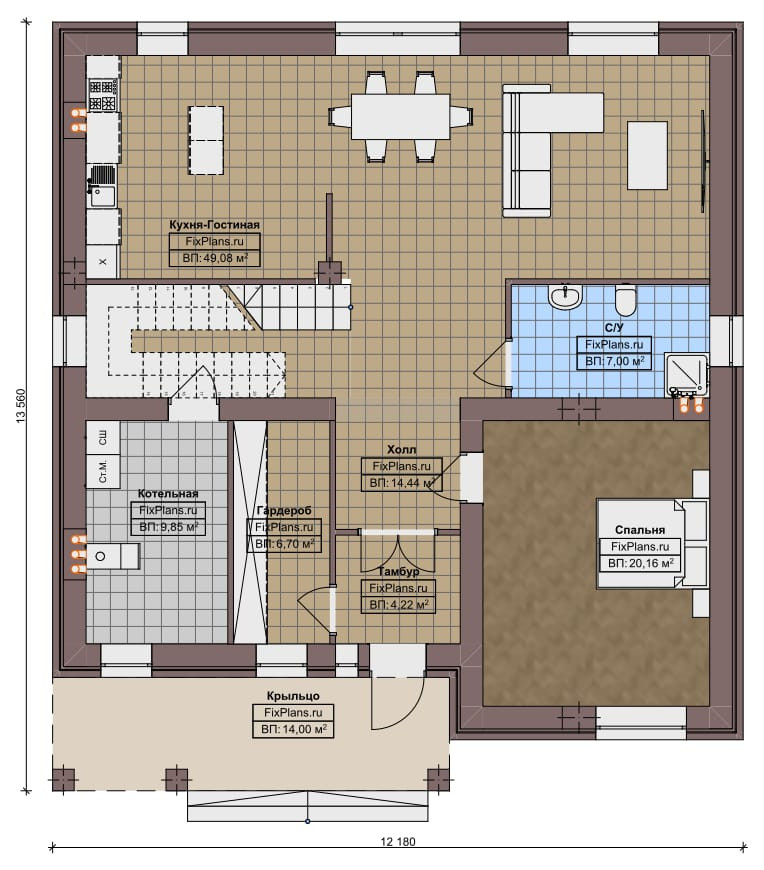 Проект двухэтажного дома 14х12 м S220м2 F-18026