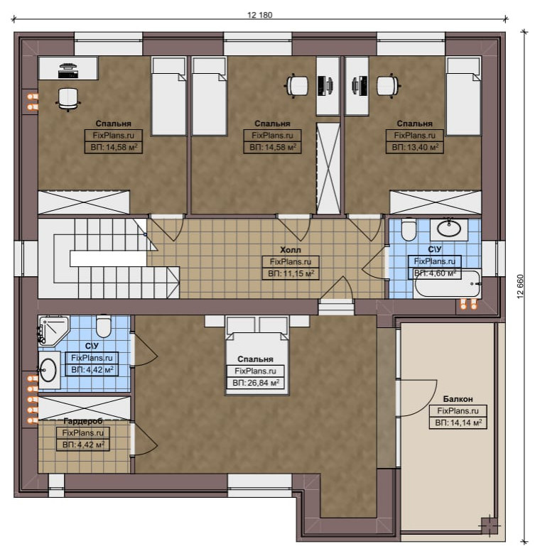 Проект двухэтажного дома 14х12 м S220м2 F-18026