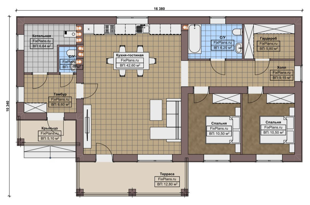 Проект одноэтажного дома 10х16м S99м2 F-18089