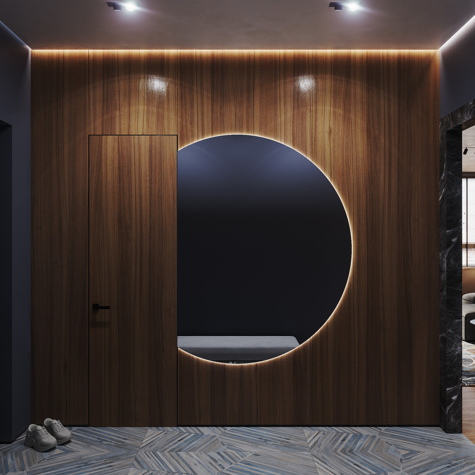 Минималистичная квартира в темных тонах.