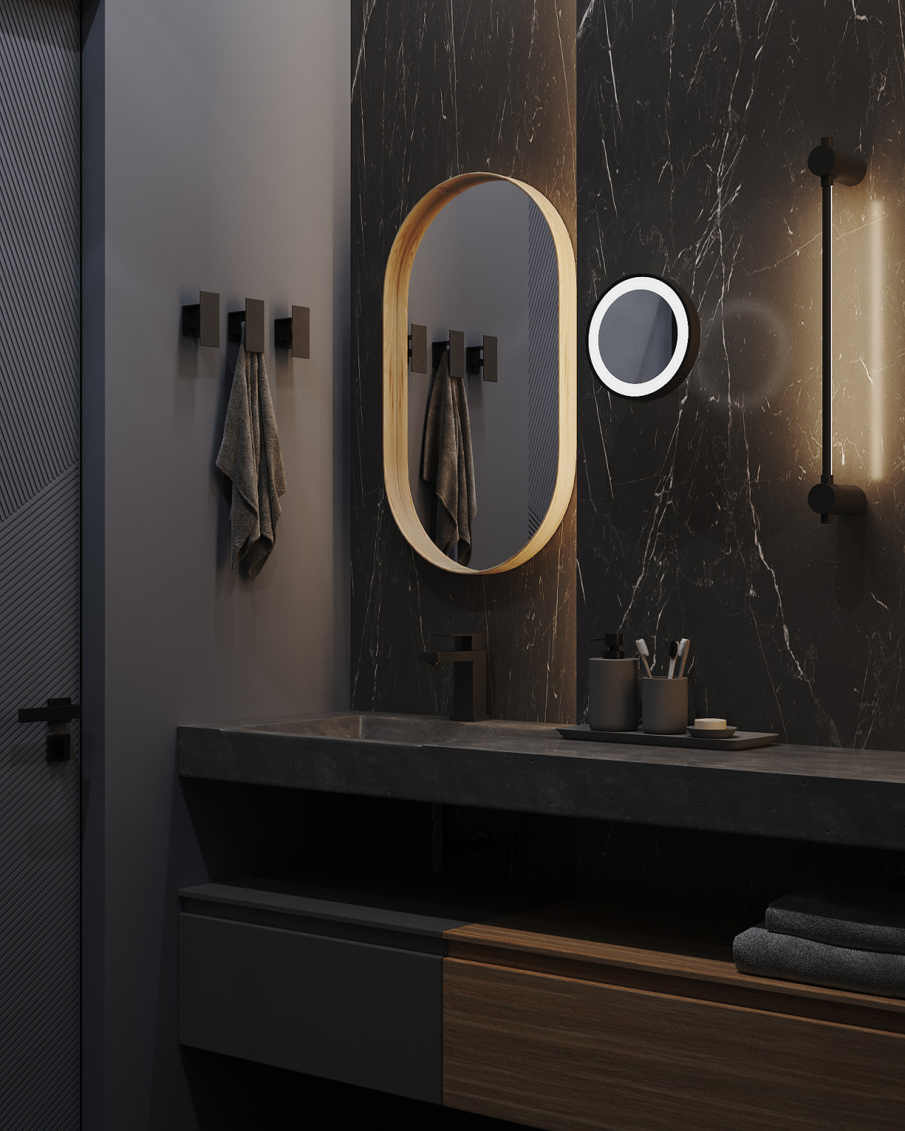 Минималистичная квартира в темных тонах.