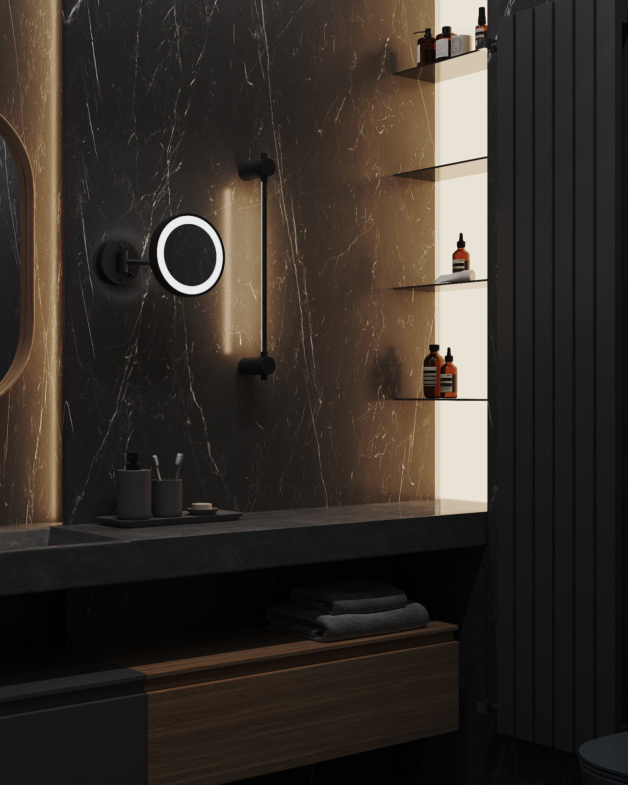 Минималистичная квартира в темных тонах.