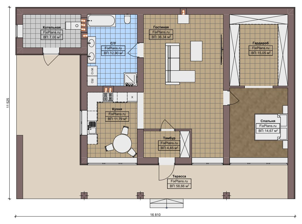 Проект одноэтажного дома 12х17м S161м2 F-18134
