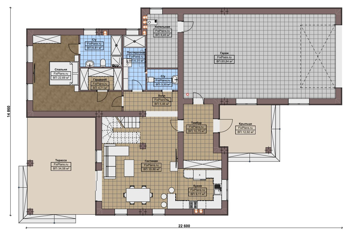 Проект дома с мансардой 15х23 м S308м2 F-18008