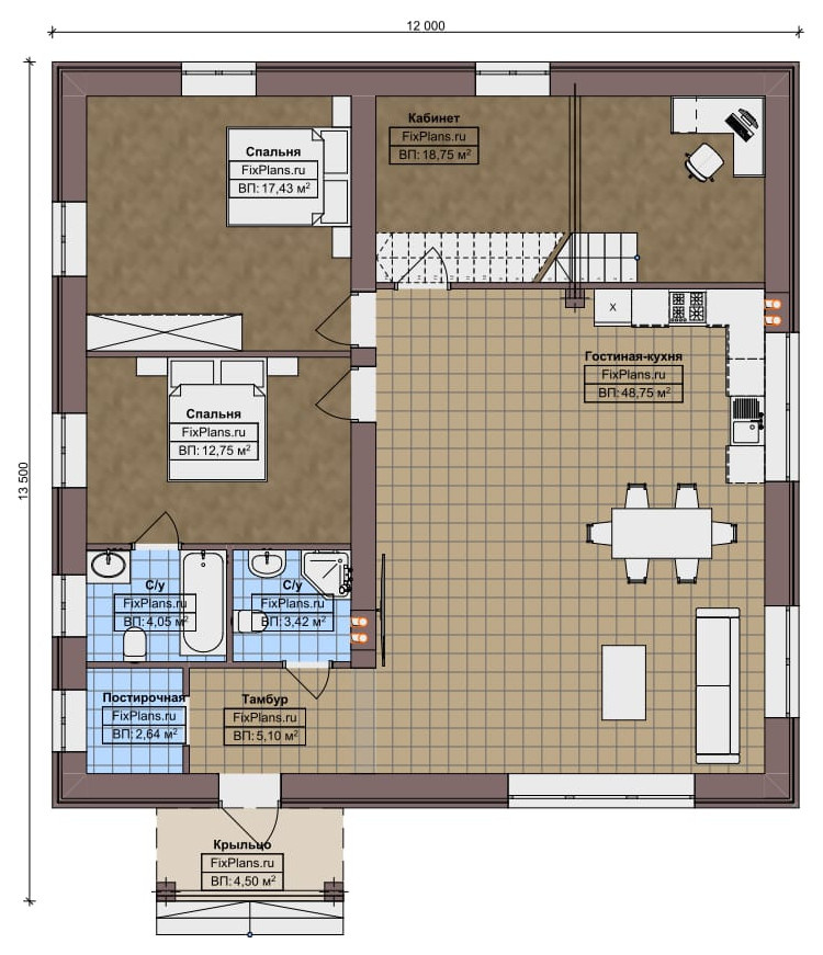 Проект одноэтажного дома 14х12м S113м2 F-17819