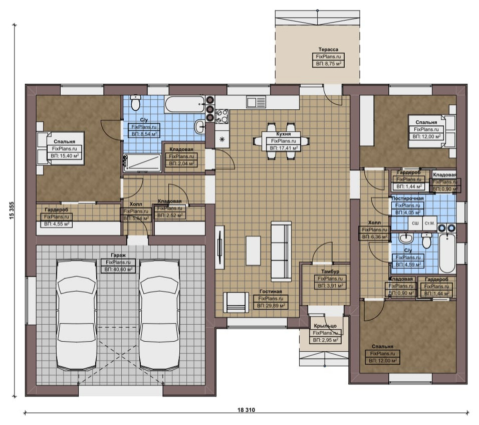 Проект одноэтажного дома 18х15м S183м2 F-17504