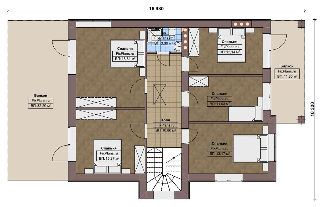 Проект двухэтажного дома 10х17 м S250м2 F-17576