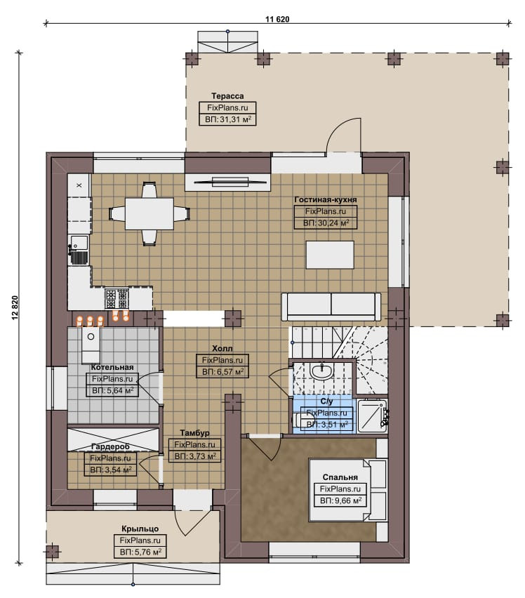 Проект двухэтажного дома 13х12 м S154м2 F-17414