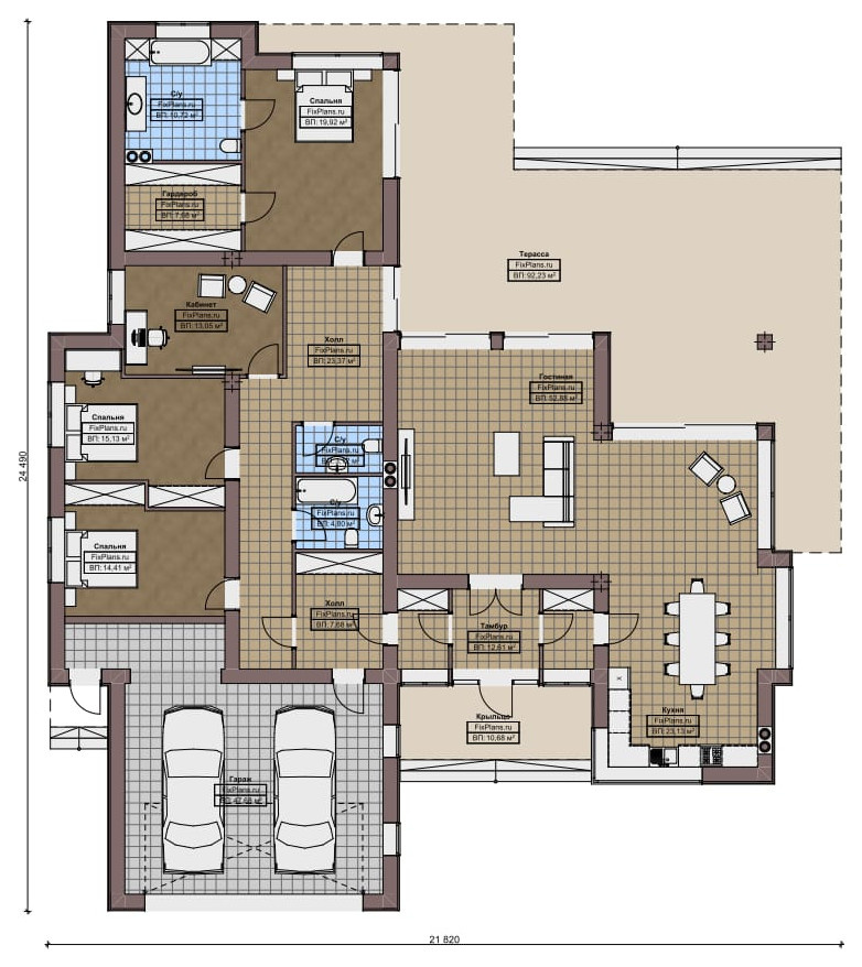 Проект одноэтажного дома 24х22м S348м2 F-15740