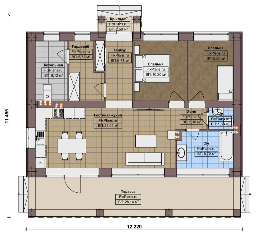 Проект одноэтажного дома 11х12м S104м2 F-17351