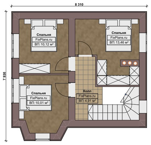 Проект дома с мансардой 8х8 м S80м2 F-17477
