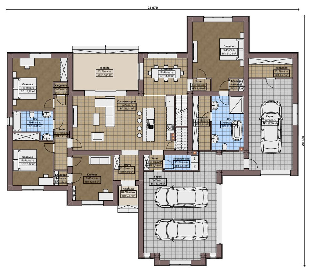 Проект дома с мансардой 21х24 м S297м2 F-17144