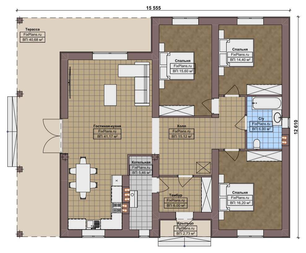 Проект одноэтажного дома 13х16м S161м2 F-17450