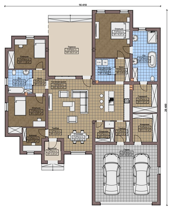 Проект одноэтажного дома 16х20м S216м2 F-17099