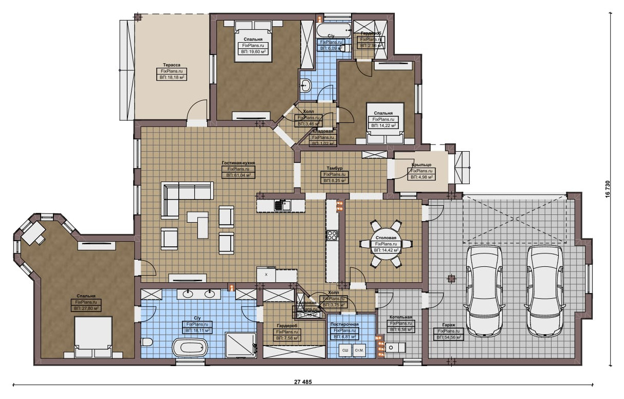 Проект одноэтажного дома 17х27м S274м2 F-17189