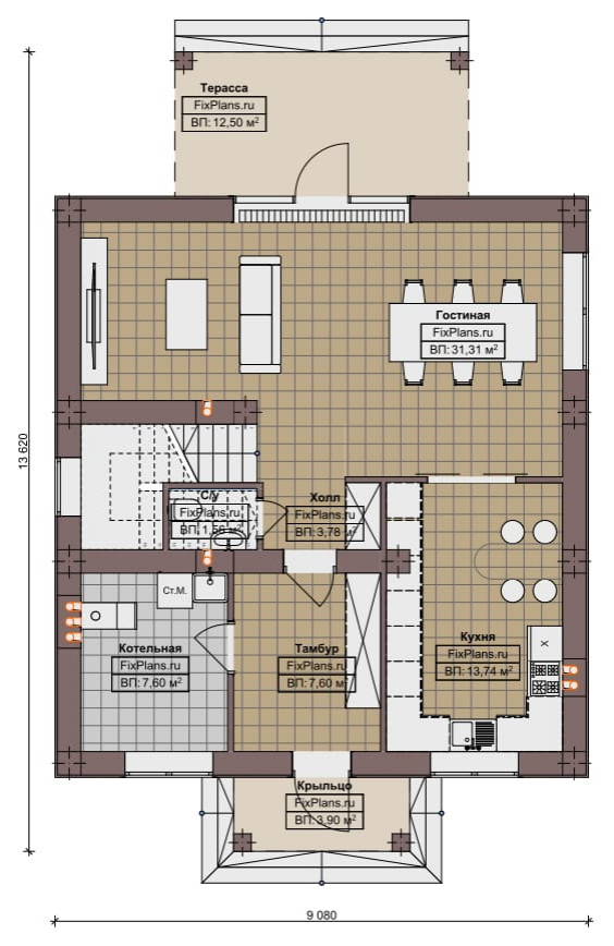 Проект двухэтажного дома 9х14 м S141м2 F-17036