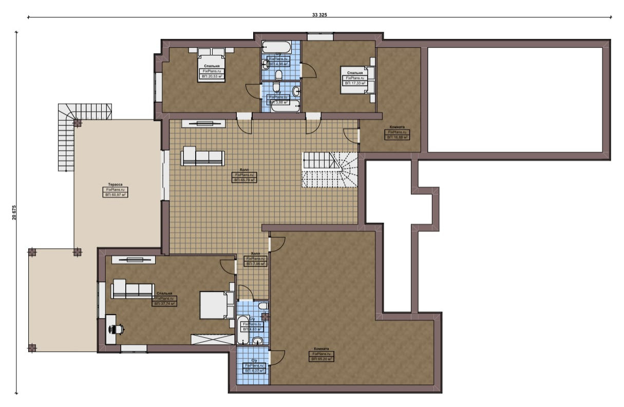 Проект одноэтажного дома 33х21м S708м2 F-17162
