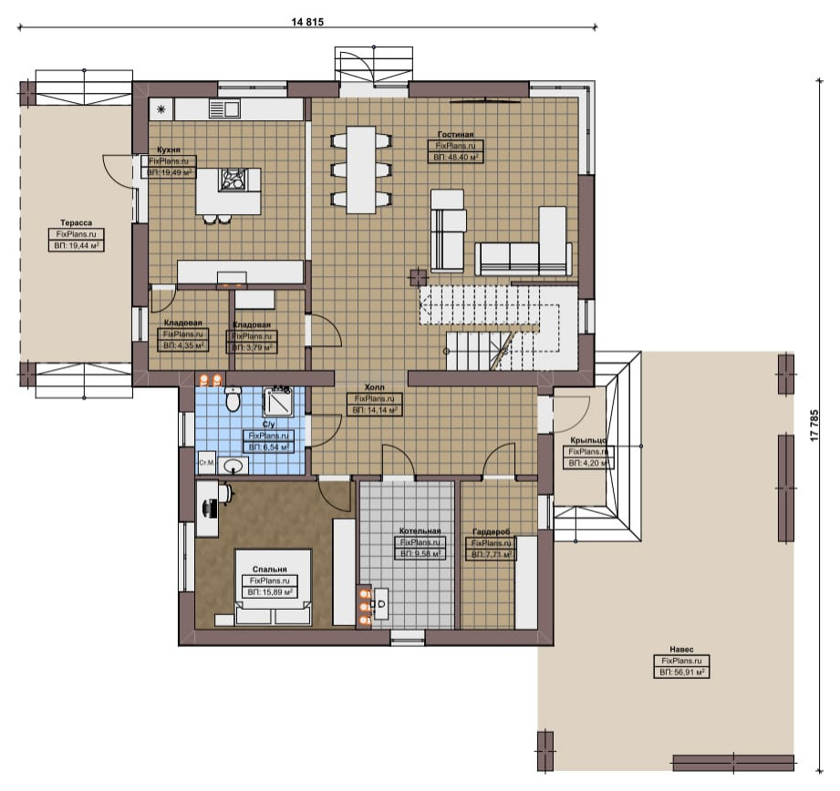 Проект двухэтажного дома 18х15 м S335м2 F-17054