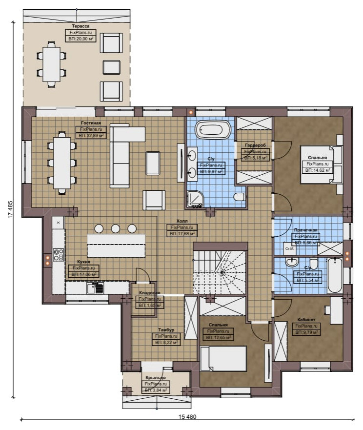 Проект дома с мансардой 17х15 м S305м2 F-16262