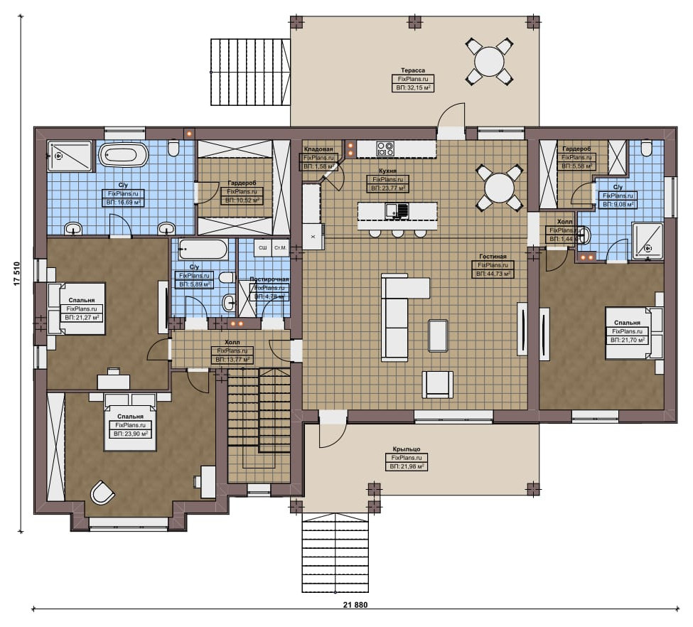 Проект одноэтажного дома 22х18м S438м2 F-16892