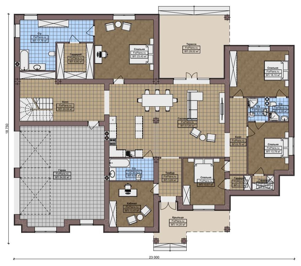 Проект одноэтажного дома 23х19м S429м2 F-16901