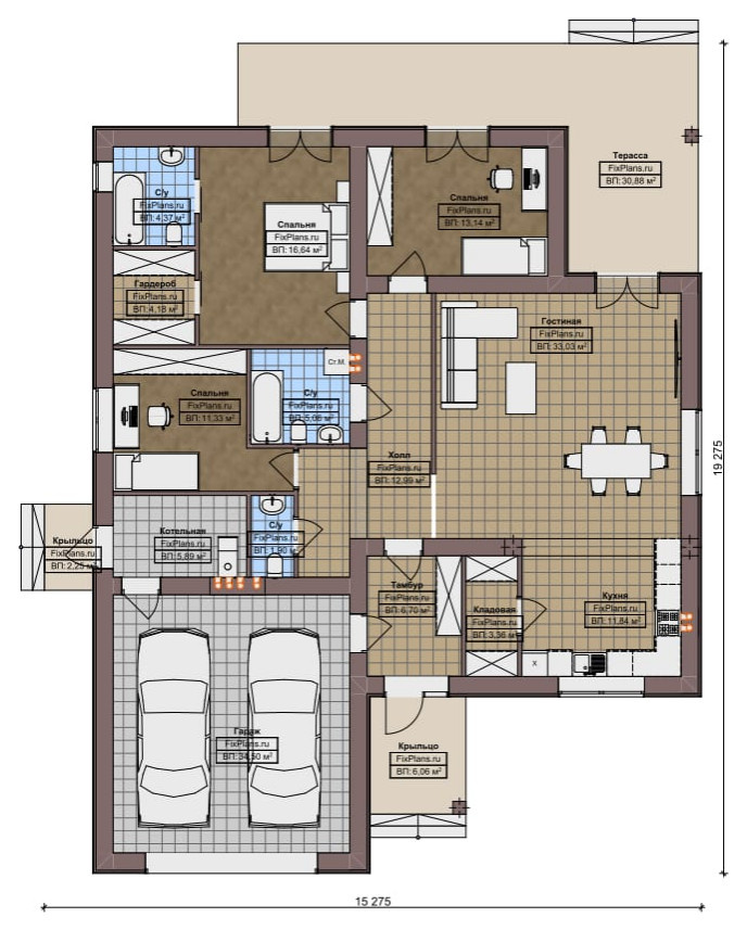 Проект одноэтажного дома 15х19м S196м2 F-16964