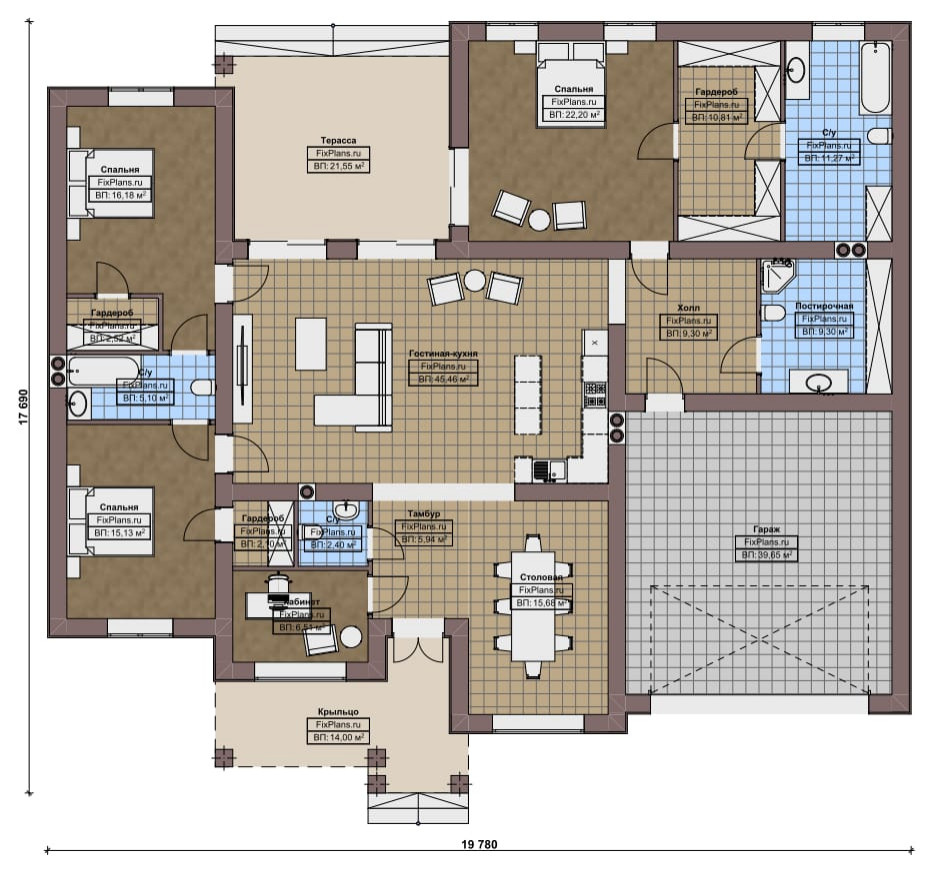 Проект одноэтажного дома 20х18м S241м2 F-16955