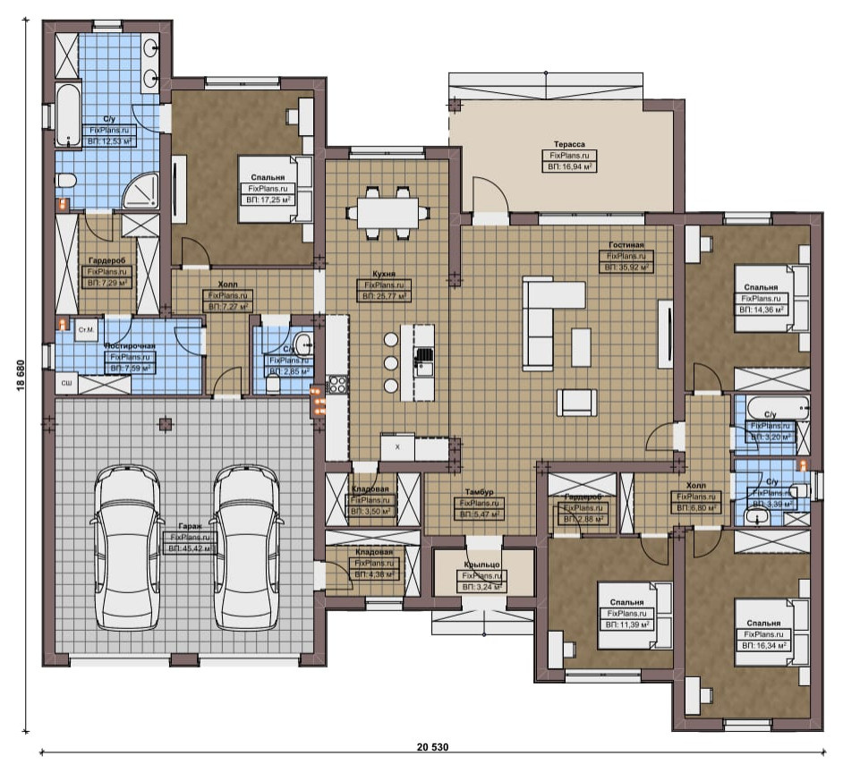 Проект одноэтажного дома 19х21м S251м2 F-16847