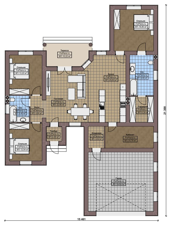 Проект одноэтажного дома 15х21м S183м2 F-16802